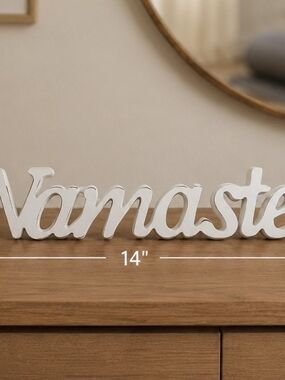 Namaste Tabletop Wooden Sign White Cursive Yoga Room Decor Peace Distressed Wood